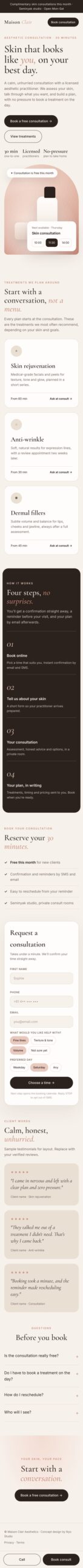 Aesthetic consultation page mobile
